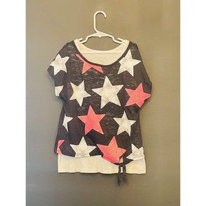 Justice Girls Top Stars Pop Size 12 Black Pink Layered